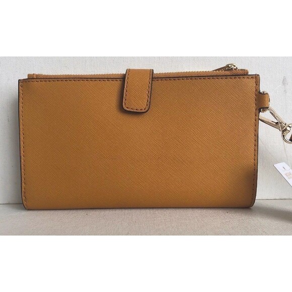 New Michael Kors Jet Set Travel Double zip wristlet Leather wallet Marigold - Picture 3 of 8